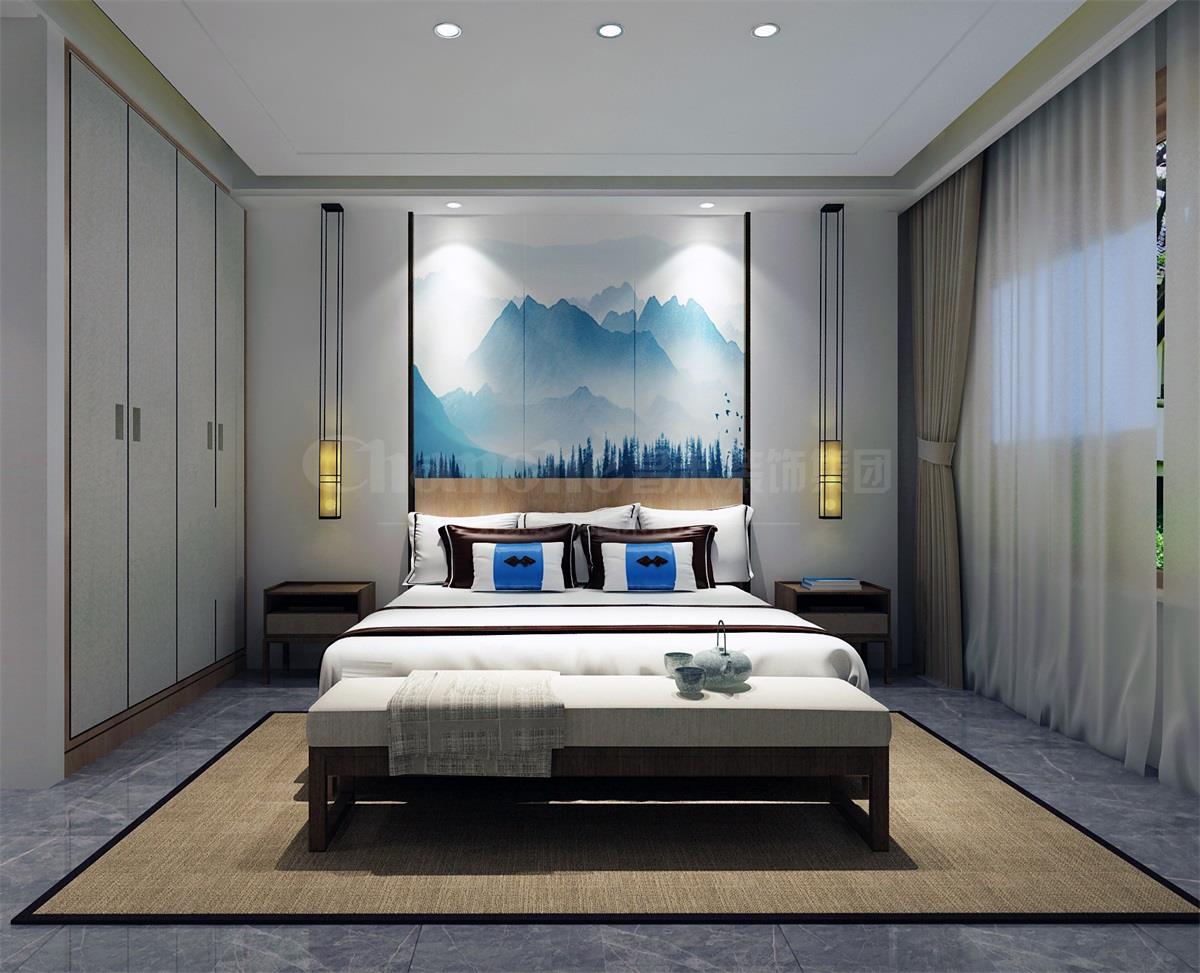 主臥貫穿、白色、灰色，加小許黑色融合的暖色調(diào)讓詩意棲居，少幾分濃墨重彩，多幾分雅致清寧，并在此感悟生命的智慧。內(nèi)心的平靜才能感悟到生活的大美，美不是符號，是一種心境，一份怡然，更是一份禪動。